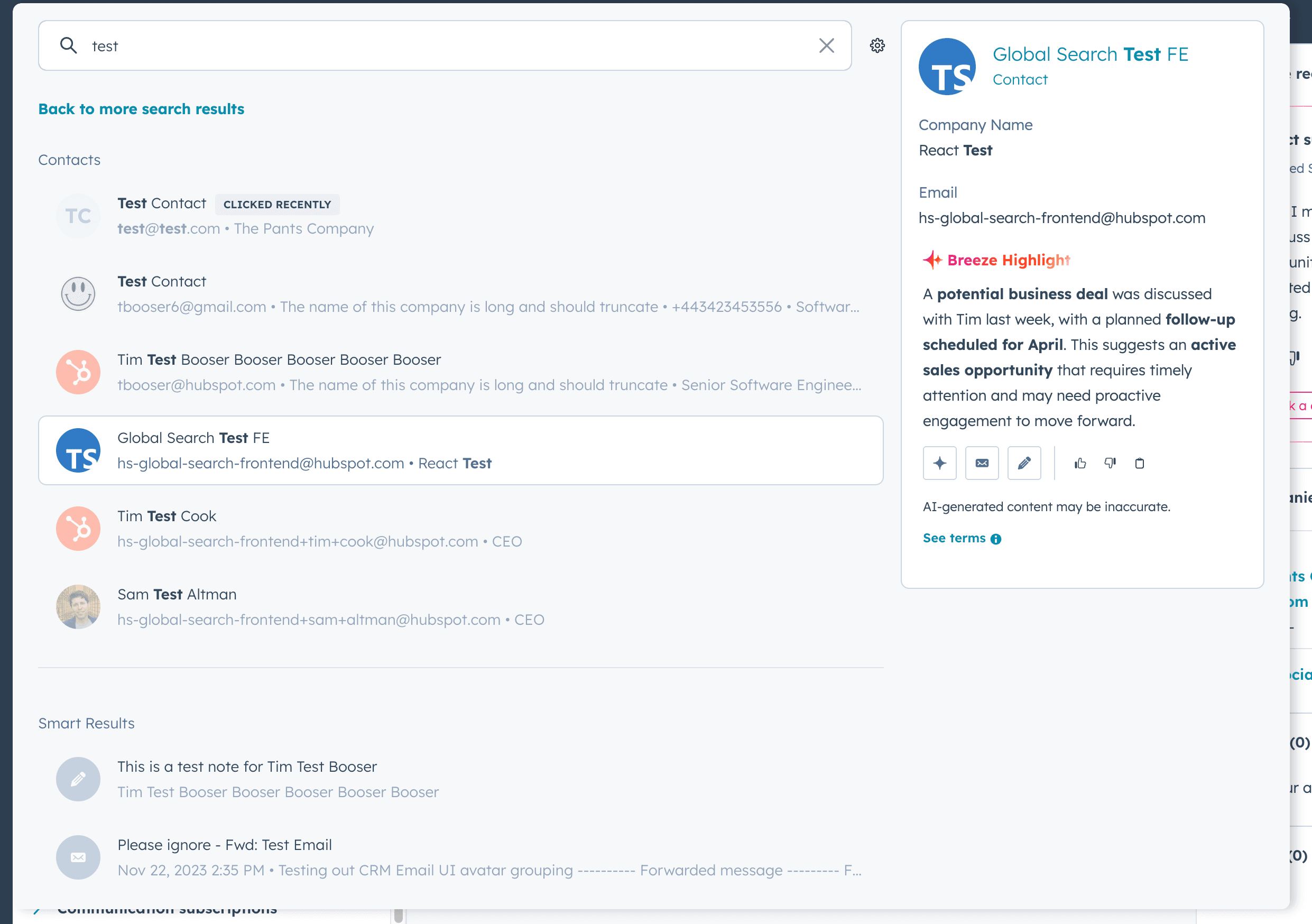HubSpot Global Search