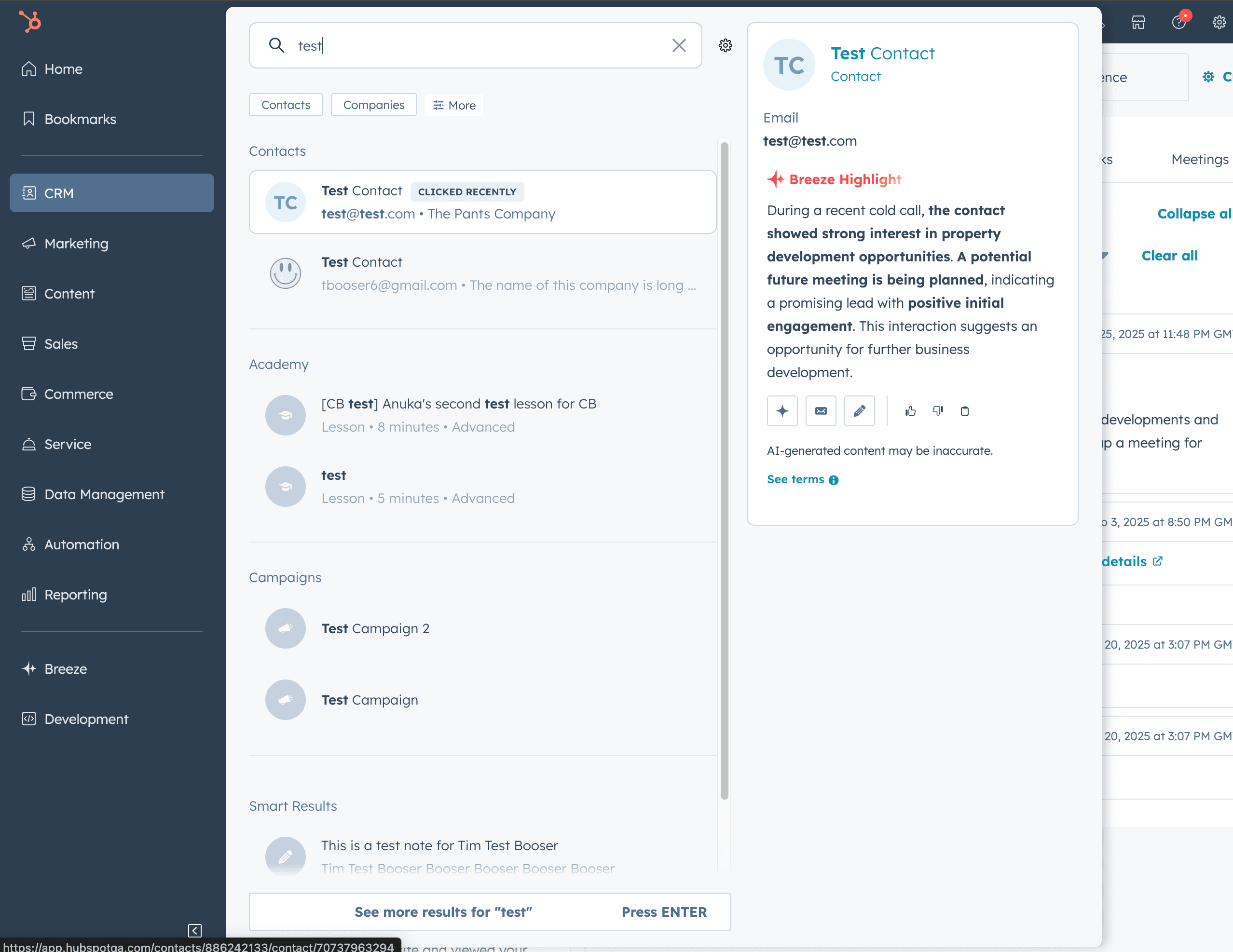 HubSpot Global Search
