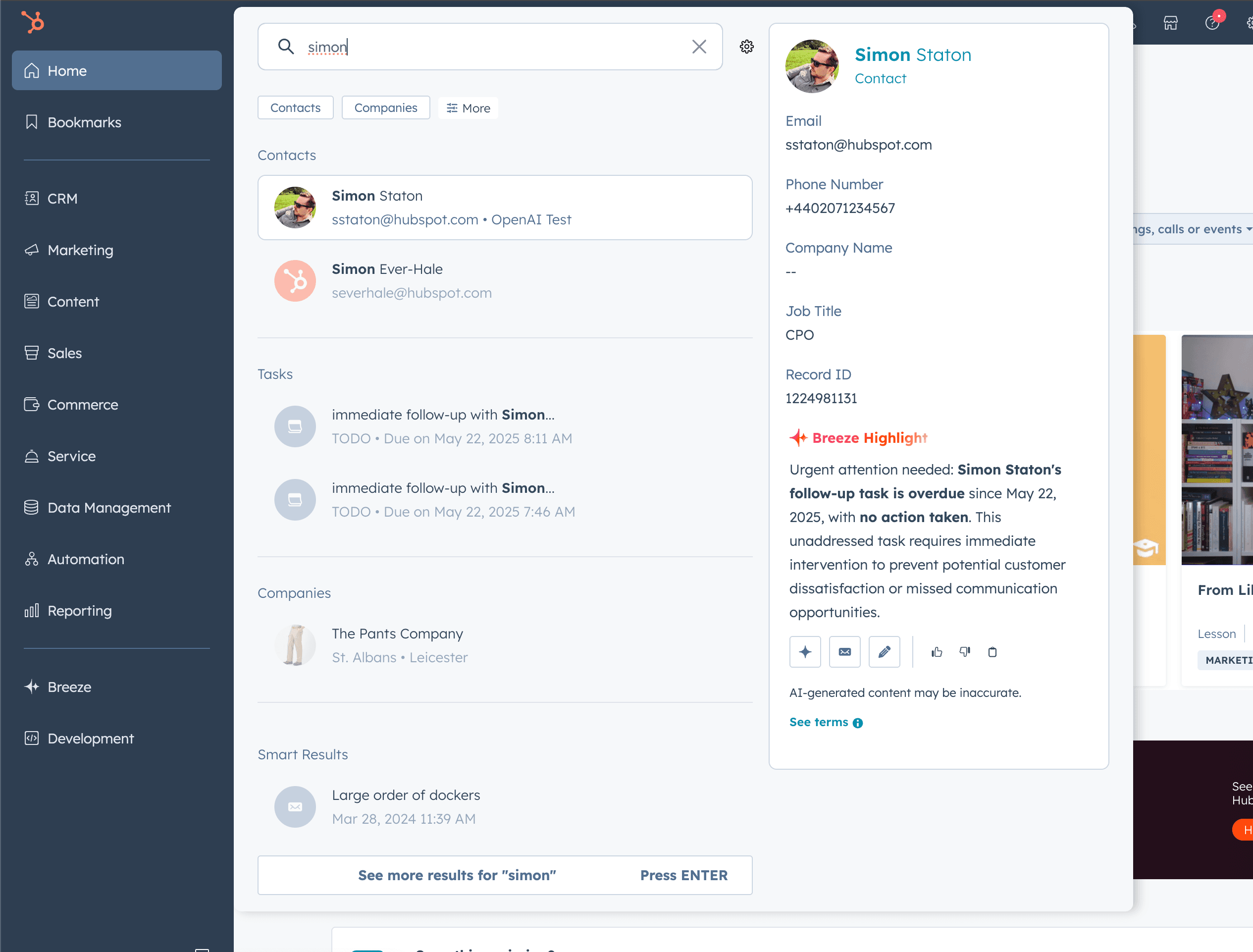 HubSpot Global Search